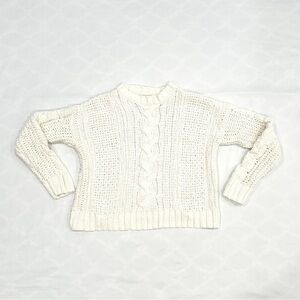 Aeropostale Cream Off White Cropped Chunky Cable-knit Crewneck Sweater